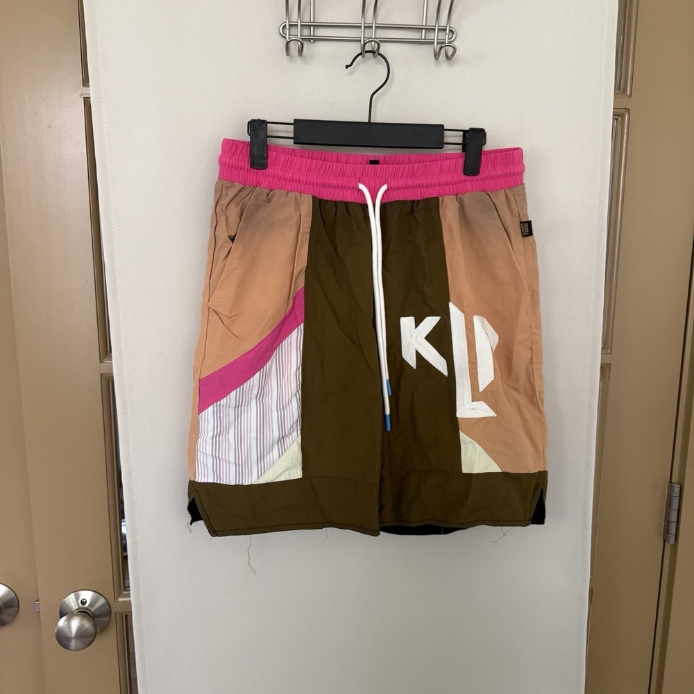 Kleep Men's Medium Colorful Logo‎ Lush Nylon Athletic Casual Shorts